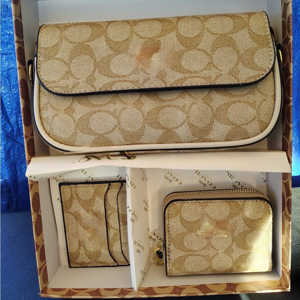 Inspired  Beige Signature Jacquard Crossbody with Wallet & Card Case